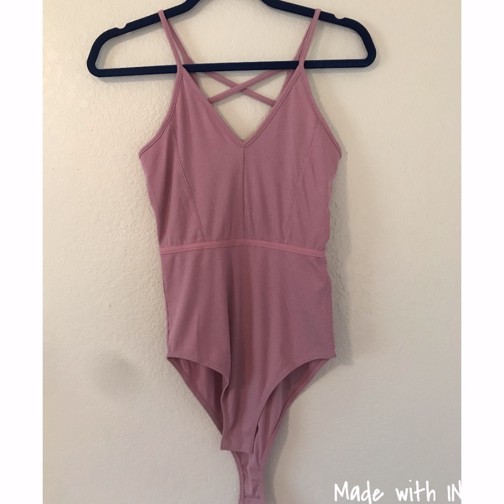 Cynthia Rowley Rib Knit V-neck Cross Back Bodysuit